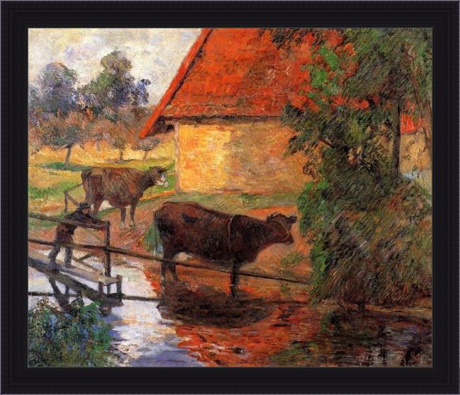 Framed Paul Gauguin watering place painting