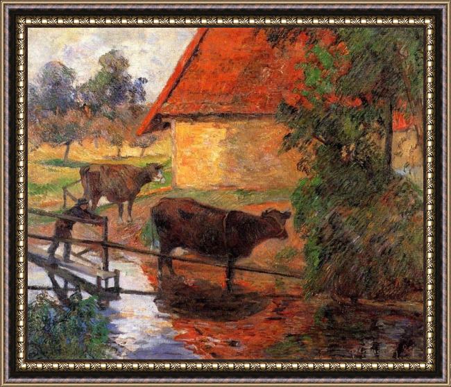 Framed Paul Gauguin watering place painting