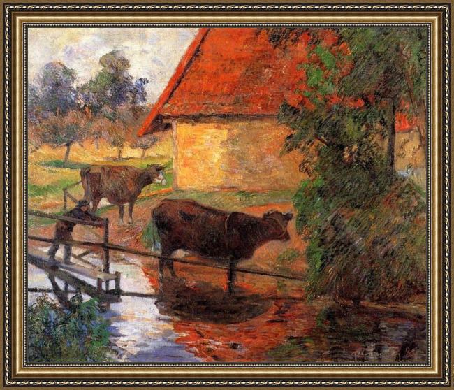 Framed Paul Gauguin watering place painting