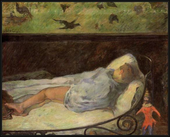 Framed Paul Gauguin young girl dreaming painting