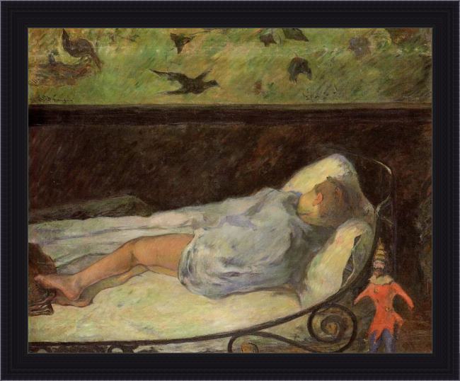 Framed Paul Gauguin young girl dreaming painting