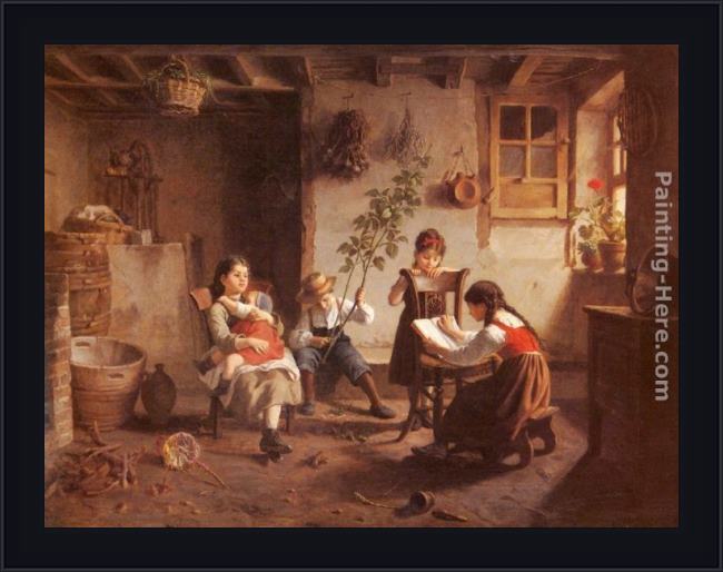 Framed Paul Seignac the reading lesson painting