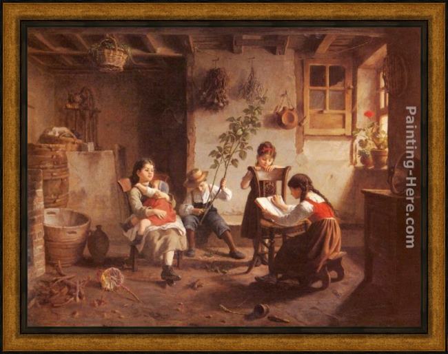 Framed Paul Seignac the reading lesson painting