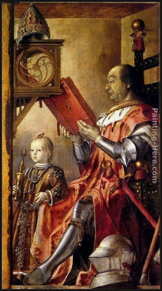 Framed Pedro Berruguete federico da montefeltro with his son guidobaldo painting