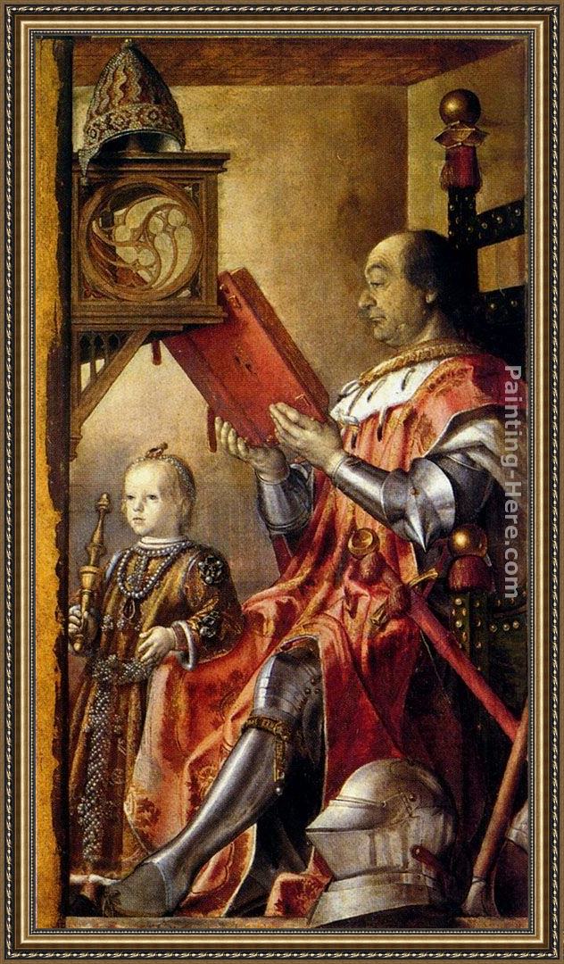 Framed Pedro Berruguete federico da montefeltro with his son guidobaldo painting