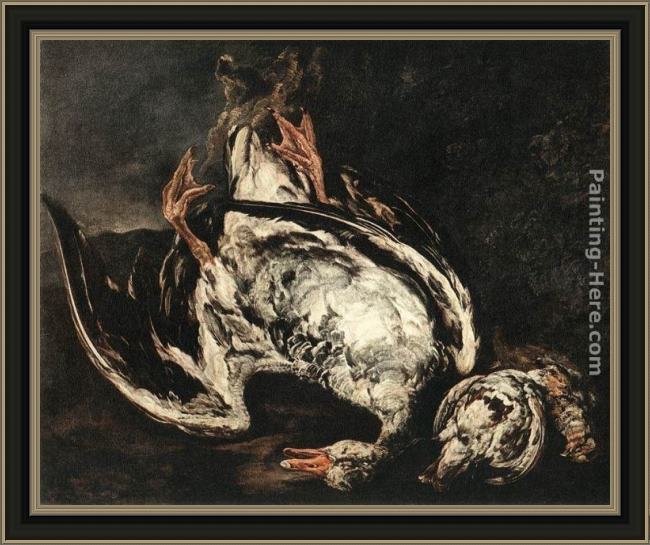 Framed Peeter Boel still-life with dead wild-duck painting