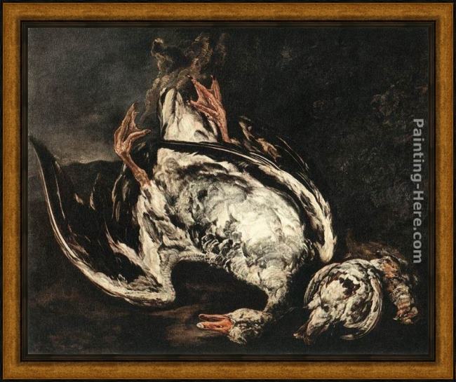 Framed Peeter Boel still-life with dead wild-duck painting