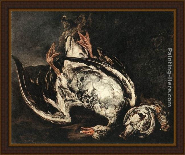 Framed Peeter Boel still-life with dead wild-duck painting