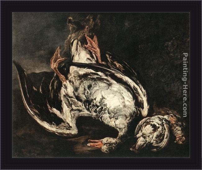 Framed Peeter Boel still-life with dead wild-duck painting