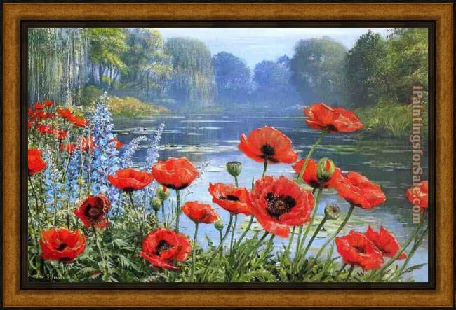 Framed Peter Ellenshaw monet's pond   early morning painting