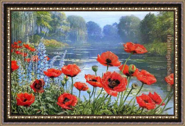 Framed Peter Ellenshaw monet's pond   early morning painting