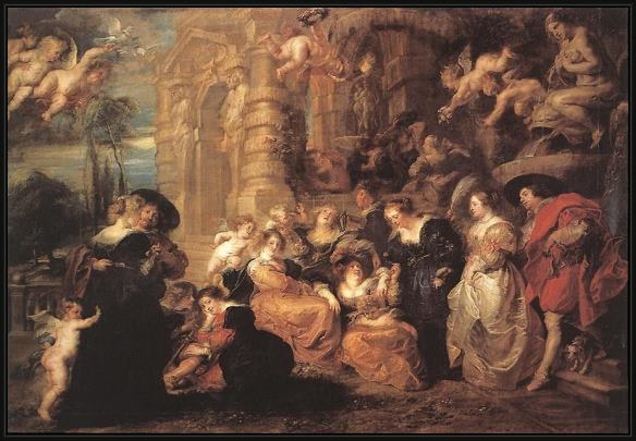 Framed Peter Paul Rubens garden of love painting
