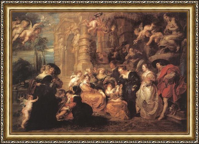 Framed Peter Paul Rubens garden of love painting