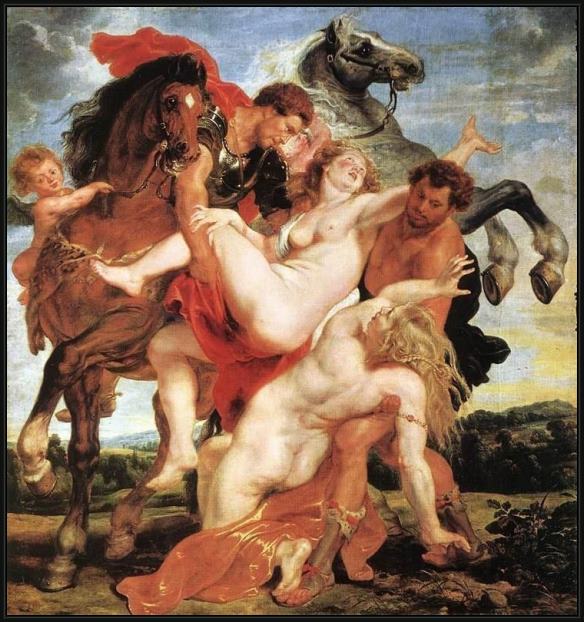 Framed Peter Paul Rubens rape of the daughters of leucippus painting