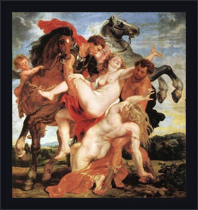 Framed Peter Paul Rubens rape of the daughters of leucippus painting