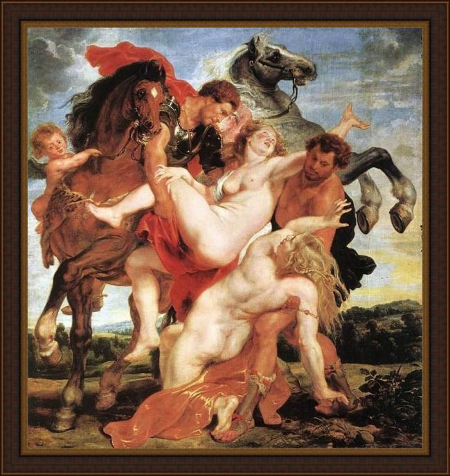 Framed Peter Paul Rubens rape of the daughters of leucippus painting