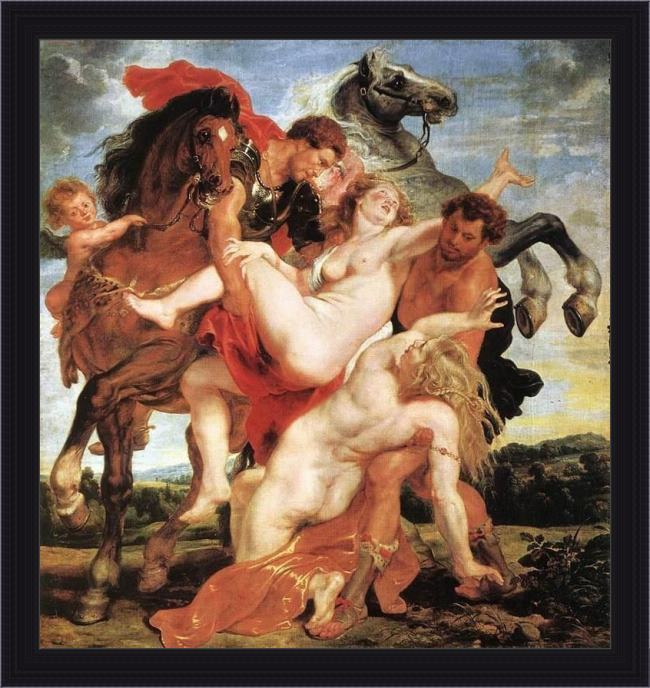 Framed Peter Paul Rubens rape of the daughters of leucippus painting