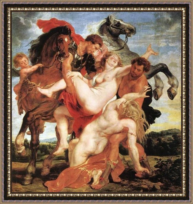 Framed Peter Paul Rubens rape of the daughters of leucippus painting