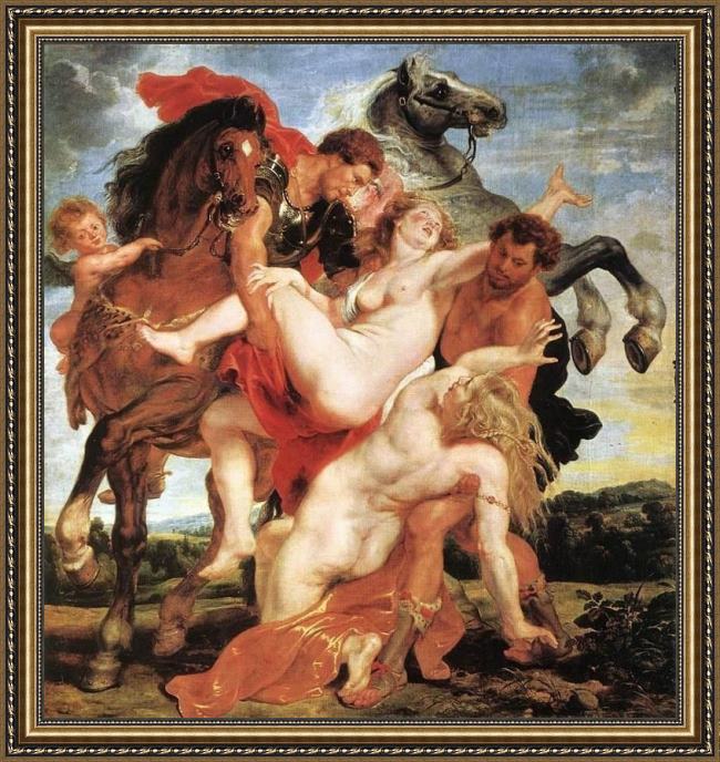 Framed Peter Paul Rubens rape of the daughters of leucippus painting