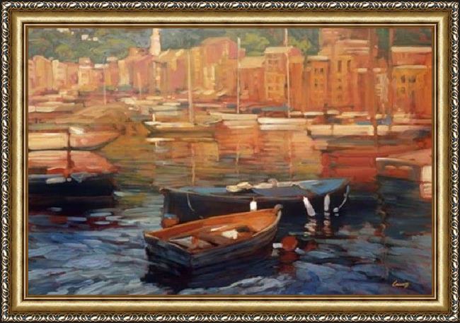Framed Philip Craig anchored boats - portofino painting