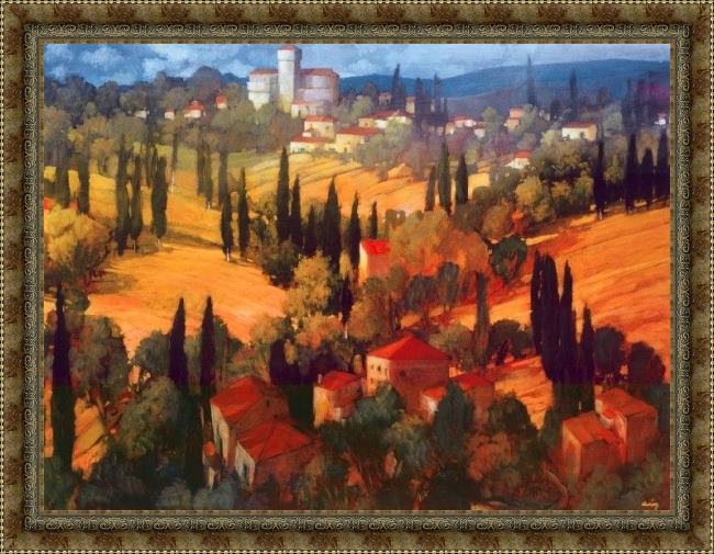 Framed Philip Craig tuscan castle painting