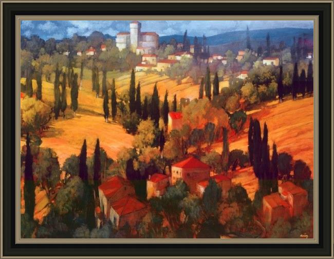 Framed Philip Craig tuscan castle painting