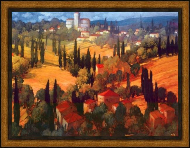 Framed Philip Craig tuscan castle painting