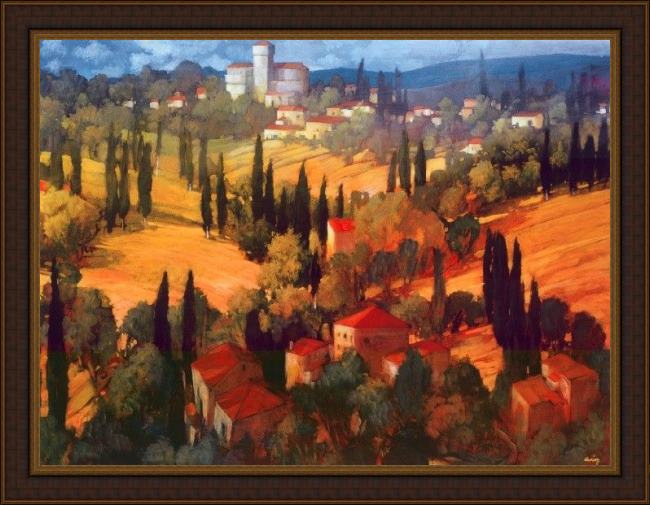 Framed Philip Craig tuscan castle painting