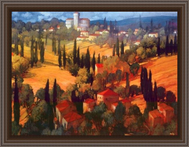 Framed Philip Craig tuscan castle painting