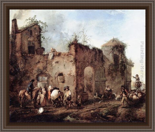 Framed Philips Wouwerman courtyard with a farrier shoeing a horse painting