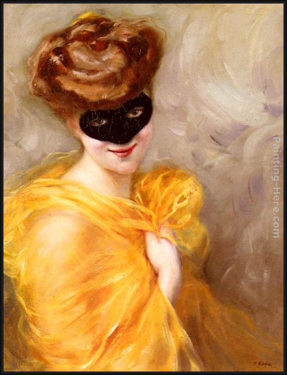 Framed Pierra Ribera lady at a masked ball painting