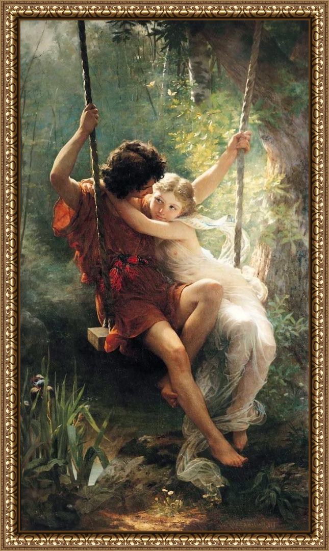 Framed Pierre-Auguste Cot springtime painting