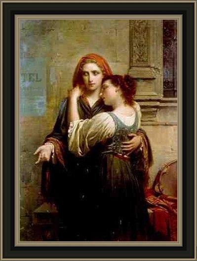 Framed Pierre-Auguste Cot young street musicians painting