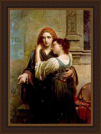 Framed Pierre-Auguste Cot young street musicians painting