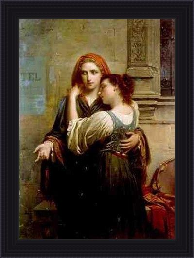 Framed Pierre-Auguste Cot young street musicians painting