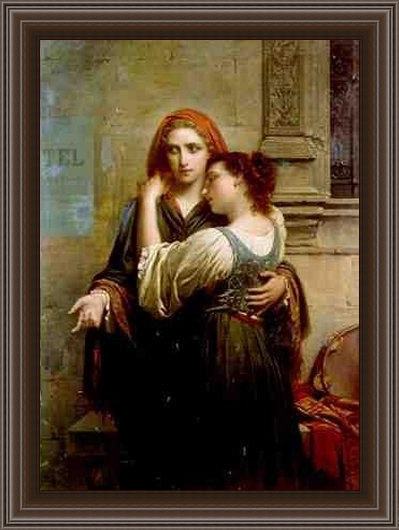 Framed Pierre-Auguste Cot young street musicians painting