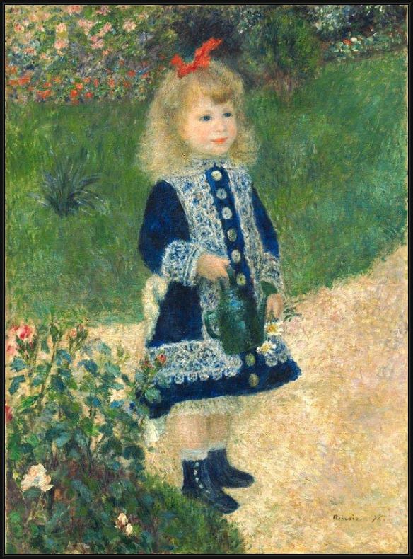 Framed Pierre Auguste Renoir a girl with a watering can painting