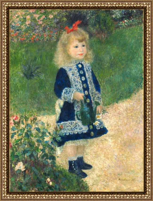 Framed Pierre Auguste Renoir a girl with a watering can painting