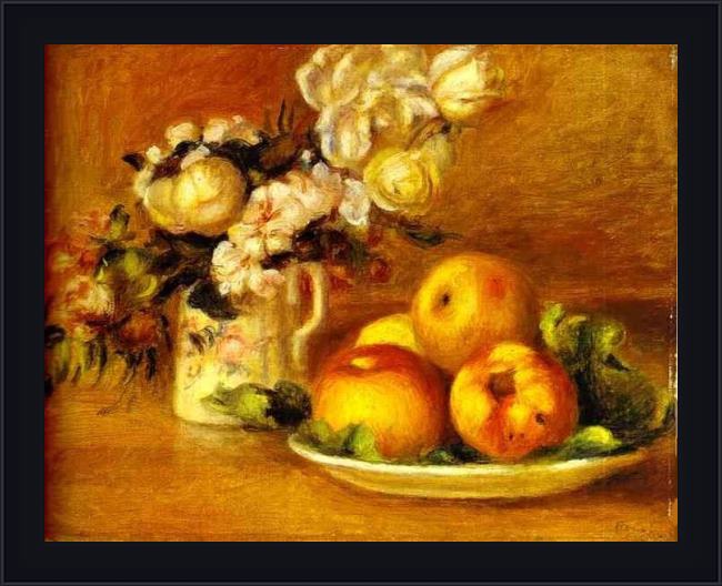 Framed Pierre Auguste Renoir apples and flowers (les pommes et fleurs) painting