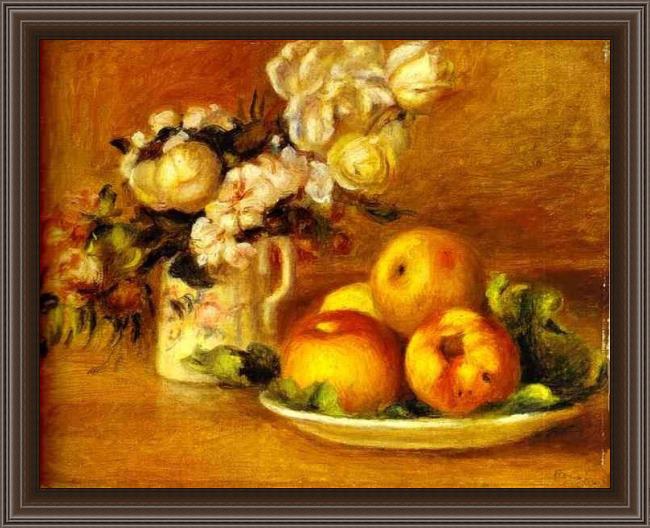 Framed Pierre Auguste Renoir apples and flowers (les pommes et fleurs) painting