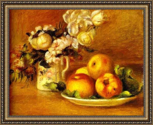 Framed Pierre Auguste Renoir apples and flowers (les pommes et fleurs) painting