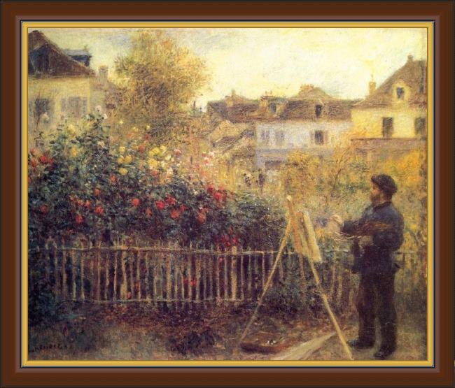 Framed Pierre Auguste Renoir claude monet painting in his garden at argenteuil painting