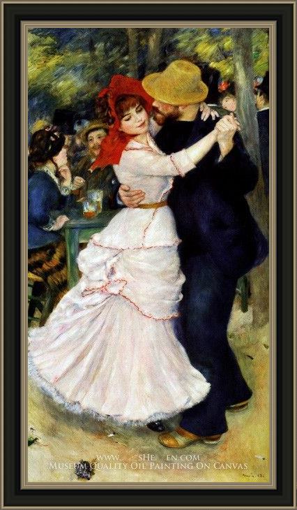Framed Pierre Auguste Renoir dance at bougival i painting
