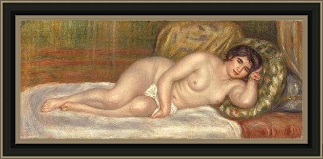 Framed Pierre Auguste Renoir femme nue couchee painting