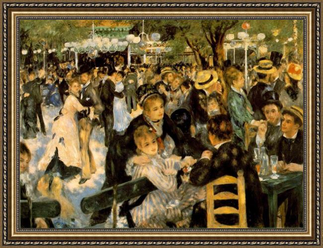 Framed Pierre Auguste Renoir la moulin de la galette painting