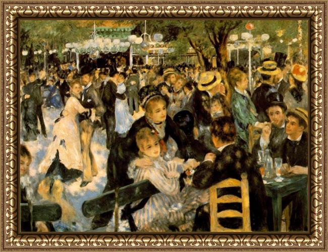Framed Pierre Auguste Renoir la moulin de la galette painting