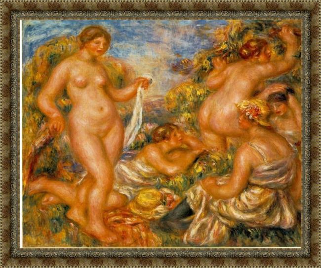 Framed Pierre Auguste Renoir les baigneuses painting