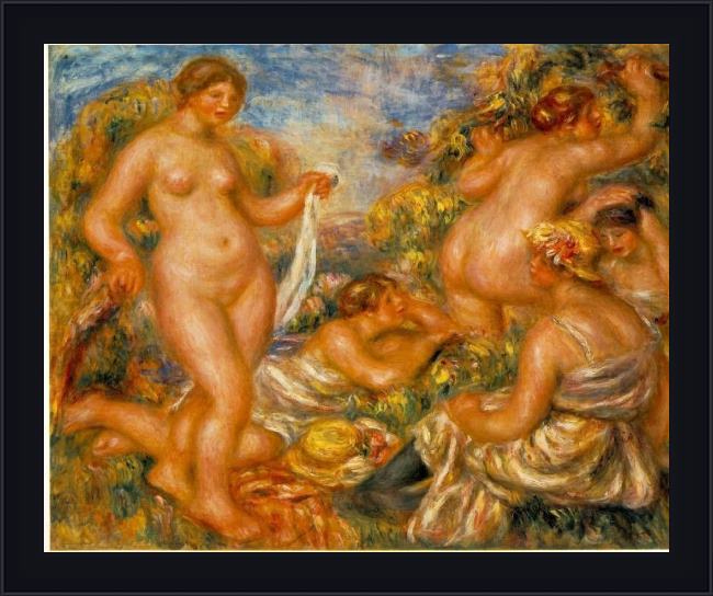 Framed Pierre Auguste Renoir les baigneuses painting