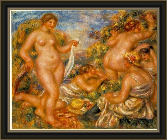 Framed Pierre Auguste Renoir les baigneuses painting