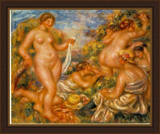 Framed Pierre Auguste Renoir les baigneuses painting